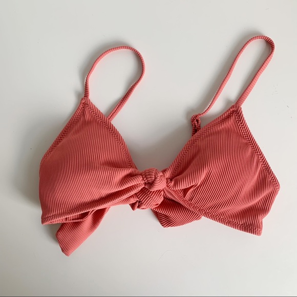 aerie Other - NWT Aerie Ribbed Shine Triangle Tie Bikini Top Brick Size Medium